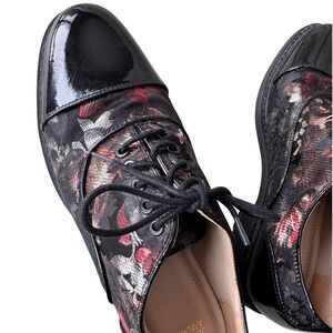 NWOT Johnston & Murphy Ginny Floral Lace Oxfords 9M Black Patent Leather Shoes